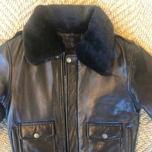 Kids leather fur trimmed jacket
